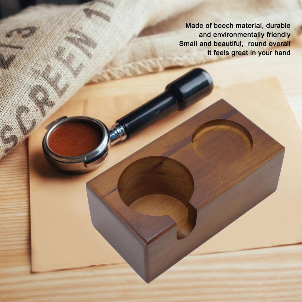 Solid Beech Wood Coffee Portafilter Holder 2-Hole Design Coffee Tamping Station For Home Barista