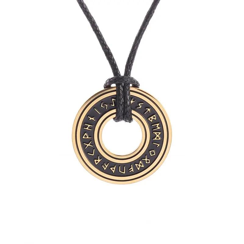 Island Severský Vegvisir Helma Runový Kruh Hrůzy Nerezová Ocel Přívěsek Kožená Šňůrka Řetízek Amulet Pánské Šperky