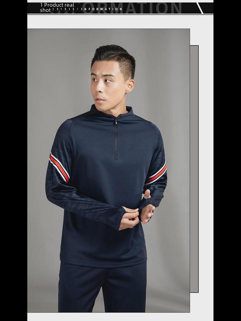 Half-Zip Contrast Stripe Sports Top with Half-Finger Sleeves