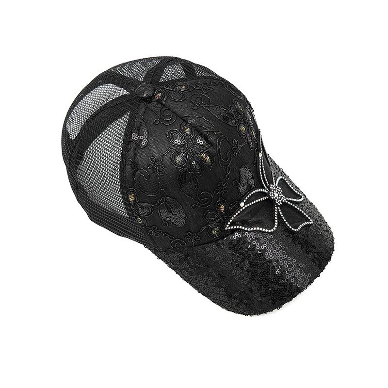 Summer Women's Rhinestone Bow Cap Mesh Breathable Sun Protection Baseball Cap Outdoor Sun Hat