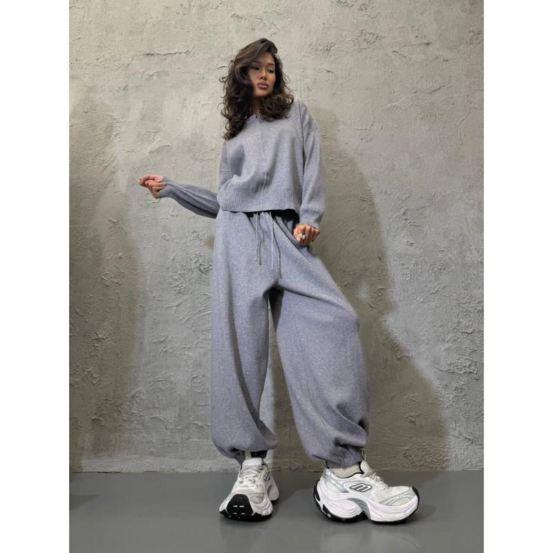 Womens Knit Cardigan Wide-Leg Pants Set Casual Solid Color Streetwear Outfit