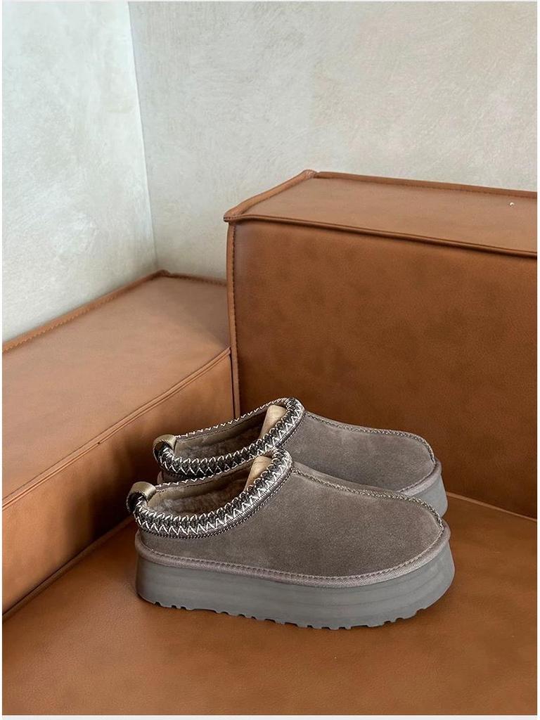 Sangpo Ethnic-Style Women's Winter Boots - Leather & Fur, Thick Sole, Height-Boosting, Velvety Warmth, Cotton Lining