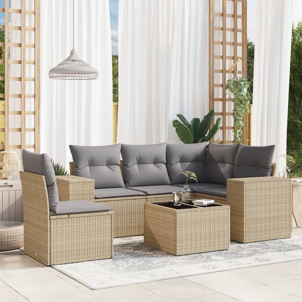 Vidaxl 6-Cz. Set di Mobili da Giardino con Cuscini, Beige, Polyrattan