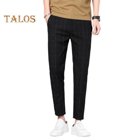 Vogue Wardrobe Heren Negende Broek Recht Geruite Print Zijzakken Dun Rekbaar Slim Fit Knoopsluiting Rits Casual Formele Zakelijke Broek M