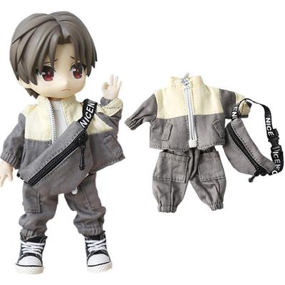 Rakulifey Obitsu 11 Outfit, OB11 Size Outfit for 11cm Obitsu Dolls, 3-Piece Set (Coat, Pants, Bag), 5 Colors (Gray)