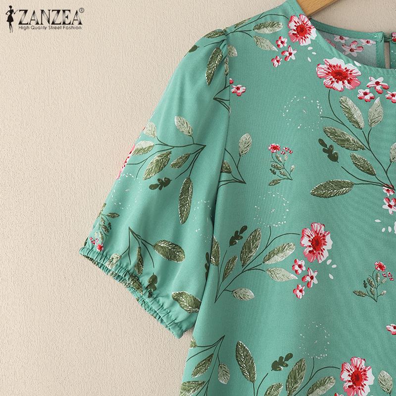ZANZEA Women Floral Print Summer Casual Round Neck Short Sleeve Dress