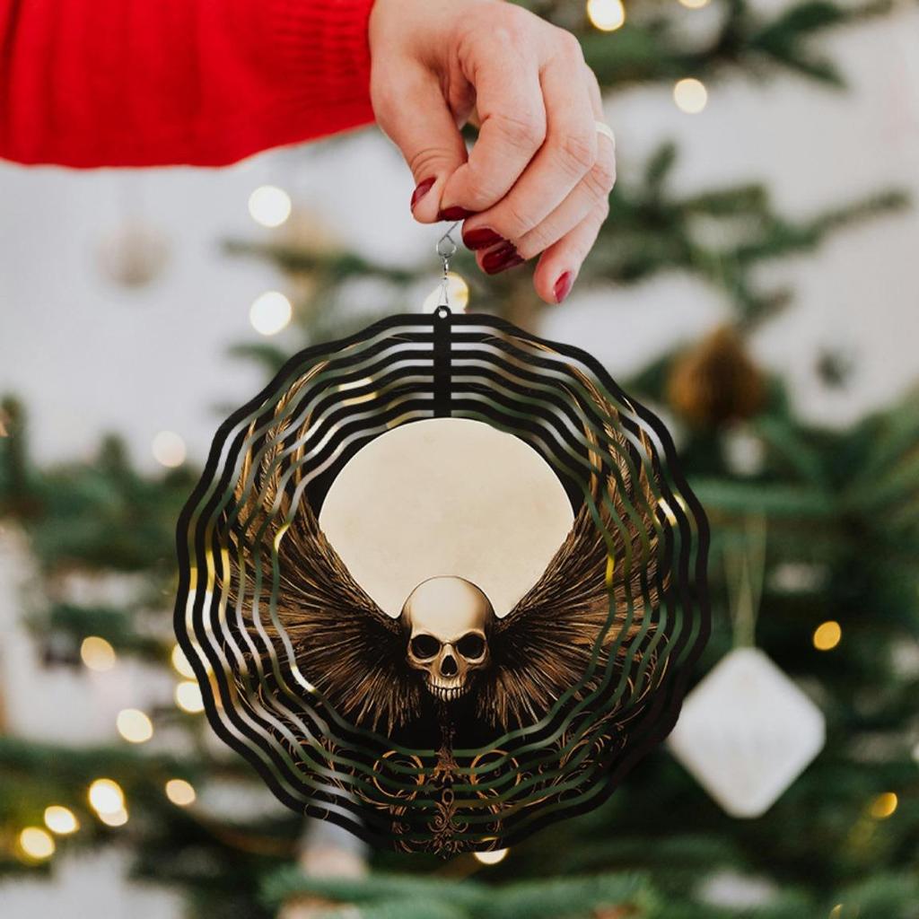 10 Inch Skull Wind Chime for Outdoor Decor Rotating Hook Hanging Patio Garden Decorations Creative Gift for Spring and Summer