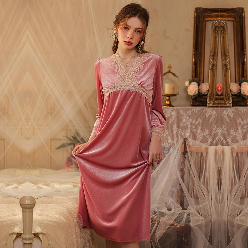 

Women’s Thick Velvet Nightgown Autumn Winter Plus Size Long Sleep Dress Warm Loungewear Wedding Homewear XL рожевий
