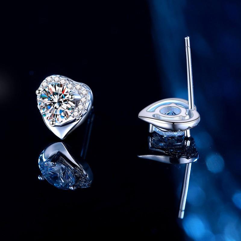Heart Shape Stud Earrings Women 5.25mm Moissanite Sterling Fashion Minimalist Daily Wear Jewelry