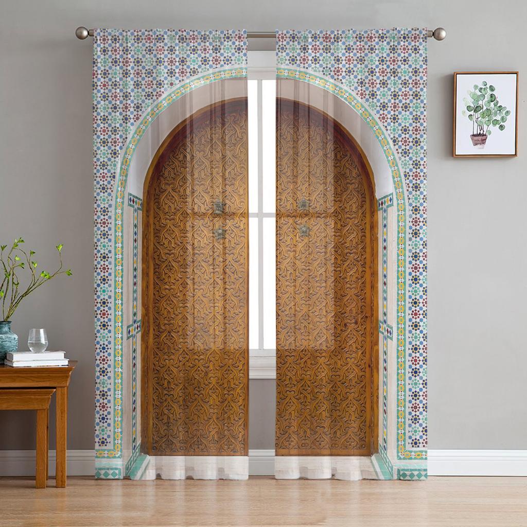 Islam Building Morocco Sheer Curtain for Living Room for Window Blinds Bedroom Drape Kitchen Cortinas Hall Drapes