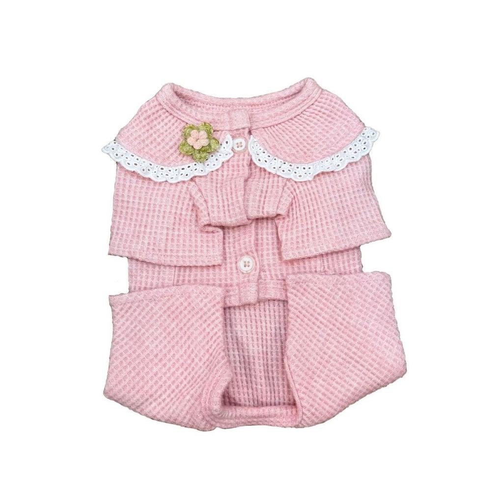 Pet Collar Jumpsuit Spring and Autumn Base Shirt Waffle Top Pullover Four Legged Pants Warm Dog and Cat Clothes Puppy Clothes
