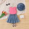 Girls' Fashion Three-Piece Summer Children's Sweet Princess Top + Jeans + Cowboy Hat Set