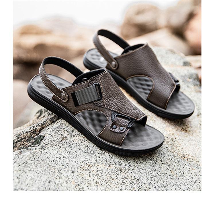 2025 New Shoes for Men Summer Genuine Leather Sandals Fashion Leather Casual Shoes Outdoor Cool Beach Shoes