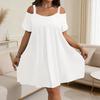 Women's Summer Off Shoulder Mini Dress Short Sleeve Flowy A-line Dress Casual Loose Beach Vacation Sundress