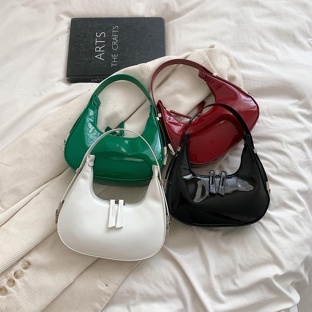 Women PU Leather Half Moon Bag Vintage Small Shoulder Bag for Girls Hobo Handbag Luxury Retro Red Ladies Armpit Purses Totes