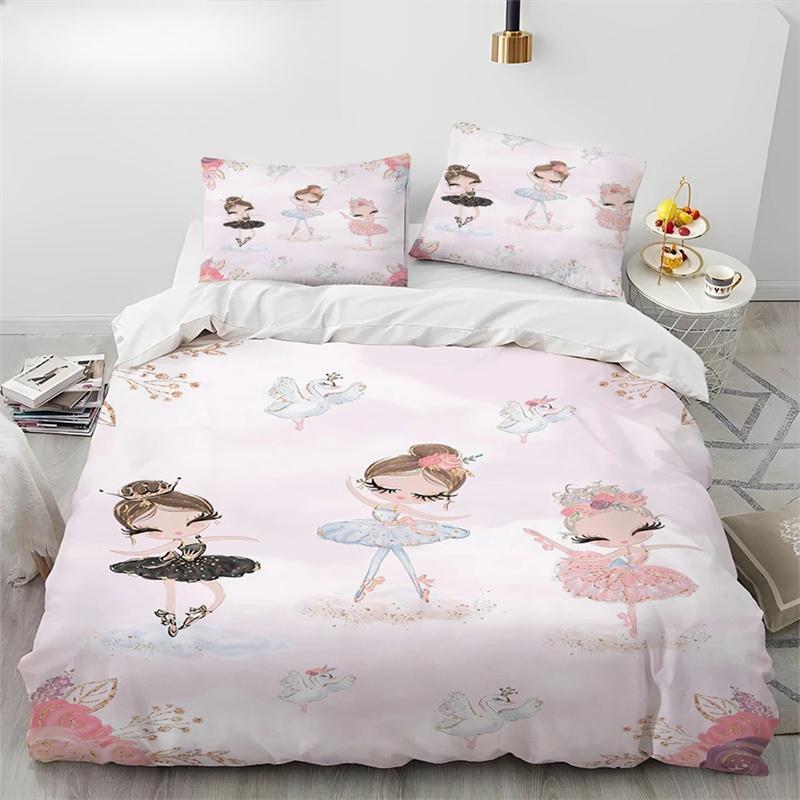 Cartoon Cute Ballet Girl Ballerina Comforter Bedding SetDuvet Cover Bed Set Quilt Cover PillowcaseQueen Size Bedding Set Kids