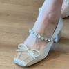Fashion Elegant Woman Heeled Shoes 2025 New Brand Shoes Female Slip on High Heels Fashion Party Bow Tie Crystal Square Toe Pumps Women