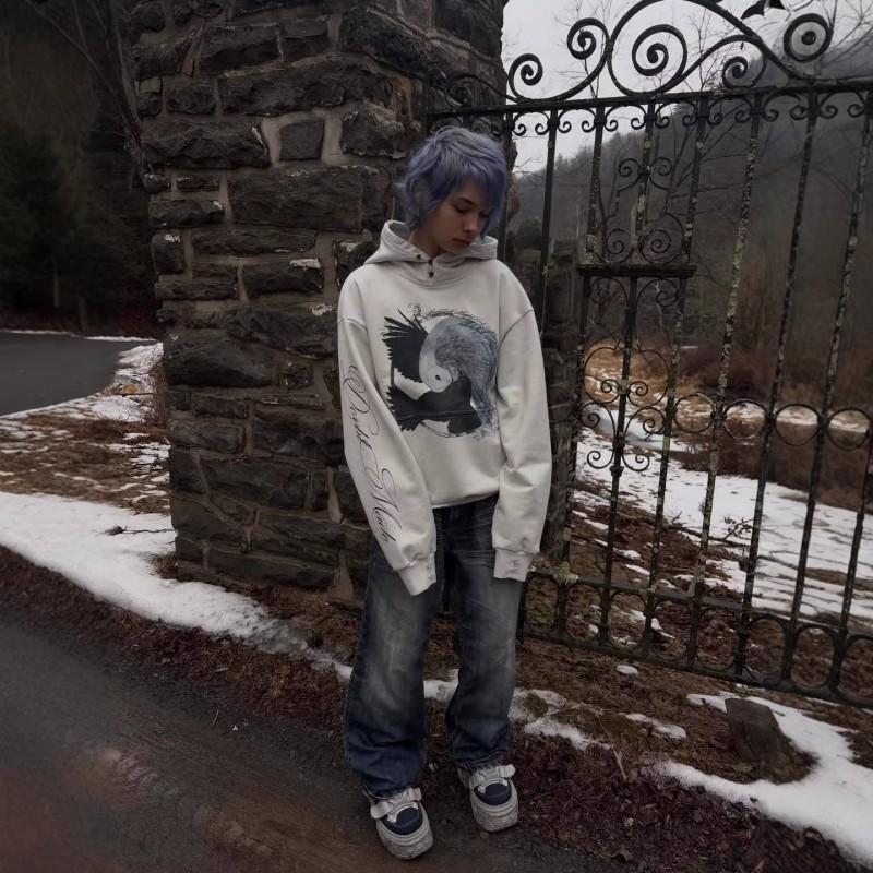 Y2K Retro Streetwear Hoodie Teens Unisex Loose Fit Cotton Blend 3D Printed Graphic Pullover