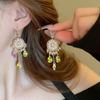 Flower Rhinestone Drop Earrings Pendant Vintage Long Earrings Trendy Crystal Stud Earrings  Party