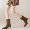 Fashion 2025 NEW Autumn Women Boots Square Toe Cow Suede Women Shoes Spike Heel High Heel Mordern Boots Daily Shoes Mid-calf Boots
