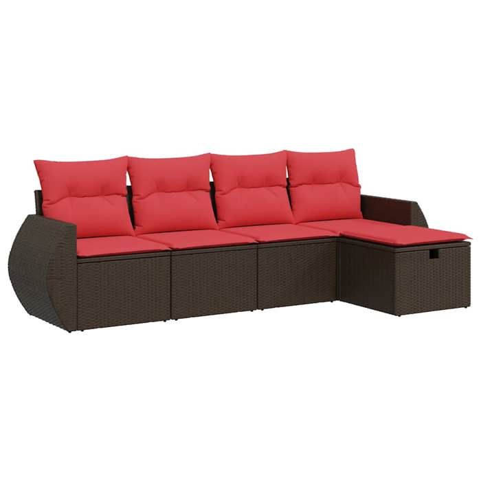 VidaXL Salon de jardin avec coussins 5 pcs marron résine tressée 3325570