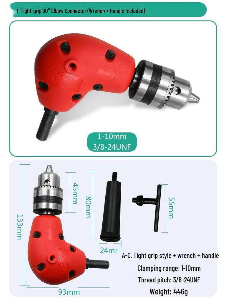 Right Angle 90° Electric Drill Adapter with Chuck Extension