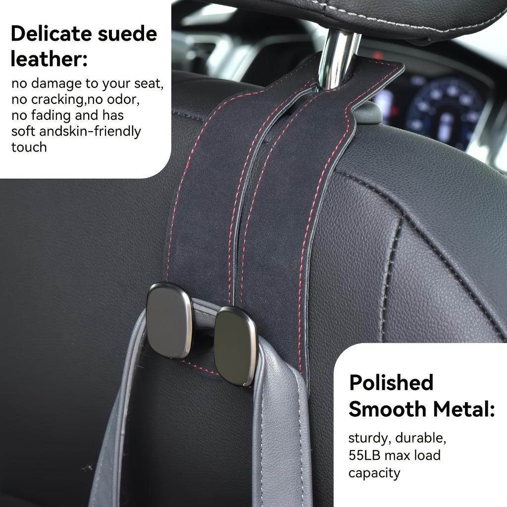 1 Pack Durable PU Leather Car Seat Back Hook - 360° Rotating Headrest Storage Bags and Accessories, Compatible with Most Vehicles