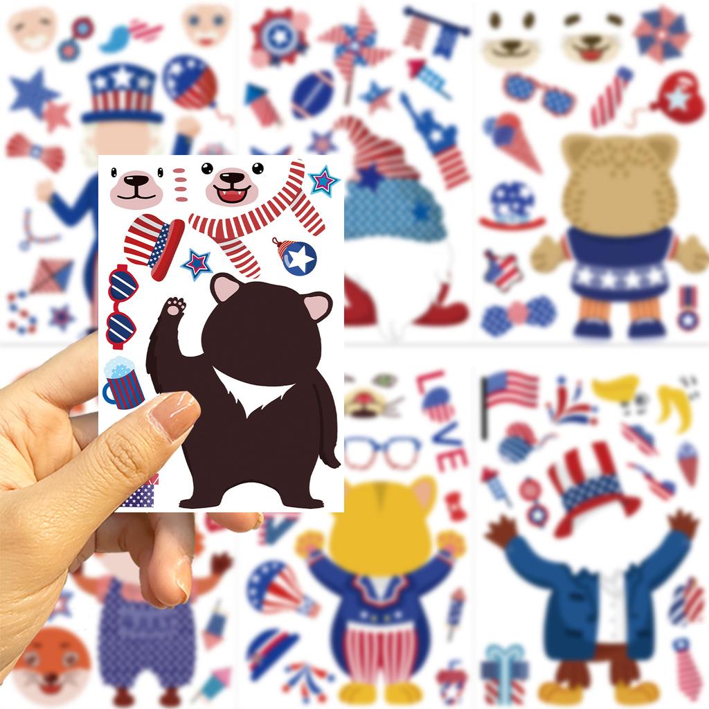 8 Cartoon Independence Day Make A Face Sticker DIY Hand Account Small Card Mobile Phone Case Decoration Festival