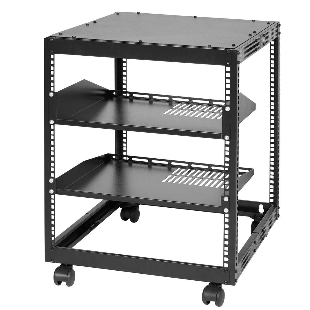 12U Open-Frame Server-Rack, 15''-40'' Verstellbare Tiefe, Freistehendes oder Wandmontage-Netzwerk-Server-Rack, 4-Pfosten AV-Rack mit Rollen, Bietet Platz für All Ihre