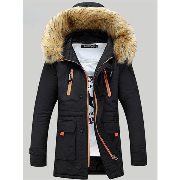 

Осенне-зимнее мужское утолщенное тонкое хлопковое пальто с капюшоном средней длины хлопковое пальто S чёрный