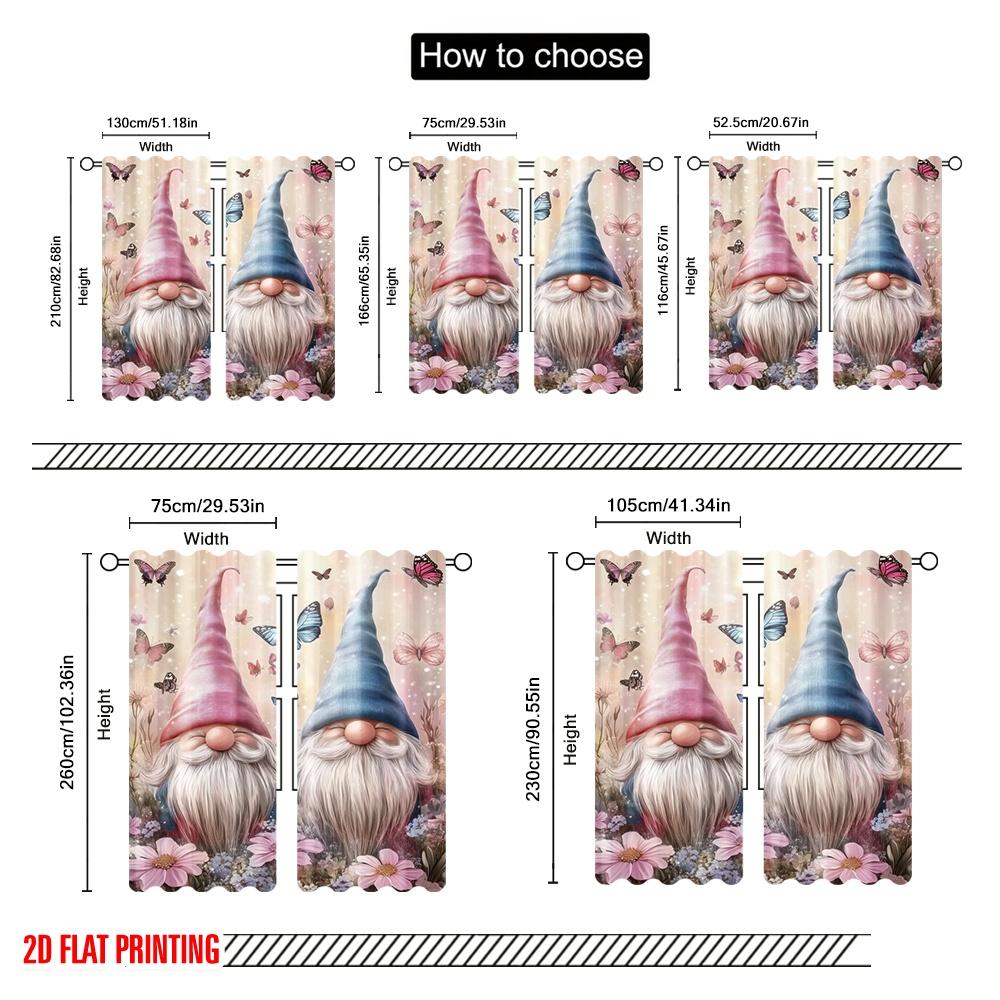 2Pcs,2D Plane Printing Popular Curtain Panels Garden Gnome Bliss Versatile Polyester Fabric (Without Rod) All Seasons For