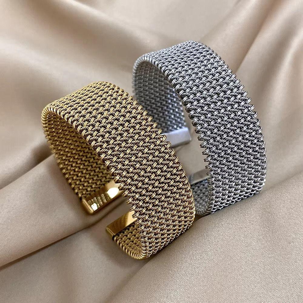 Waterproof Weave Cuff Bracelet Golden/Silver Plated Open Cuff Bangle  Women Jewelry
