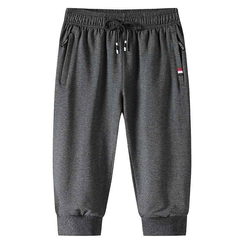 Pure Cotton Men's Summer New Casual Pants Men's Shorts Men's Solid Color Men's Sports Elastic Youth Cropped Pants