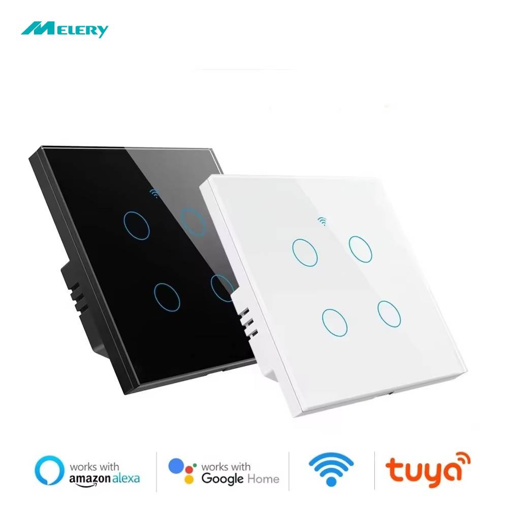 Melery Smart WiFi Switch EU Touch-Lichtschalter, Glasplatte mit/ohne Neutralleiter-Fernbedienung von Alexa Google Home, 1/2/3/4-Gang.