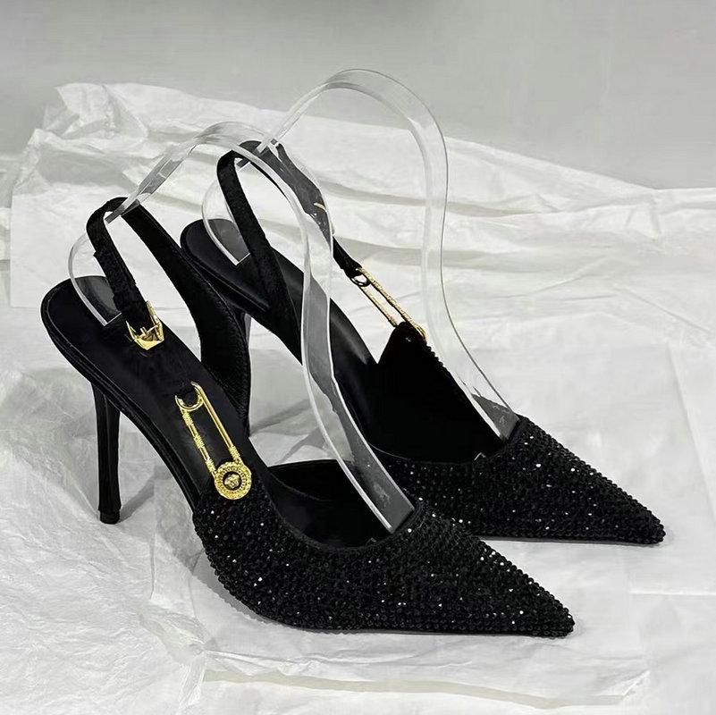 Fashion 2025 Pointed-Toe Diamond High Heels For Women, Black Tight French Sexy Luxury Hollow Sandals