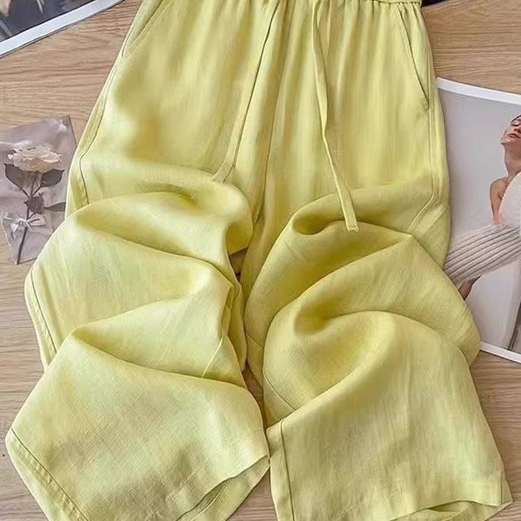 Spring Summer Women's Casual Plus Size Breathable Cotton Linen Wide-Leg Pants