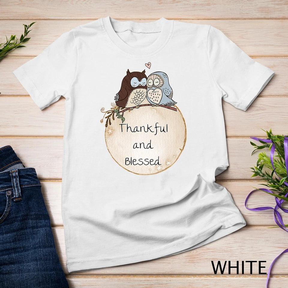 Womens Thankful and Blessed Owls Inspirational Unisex T-shirt 11 L