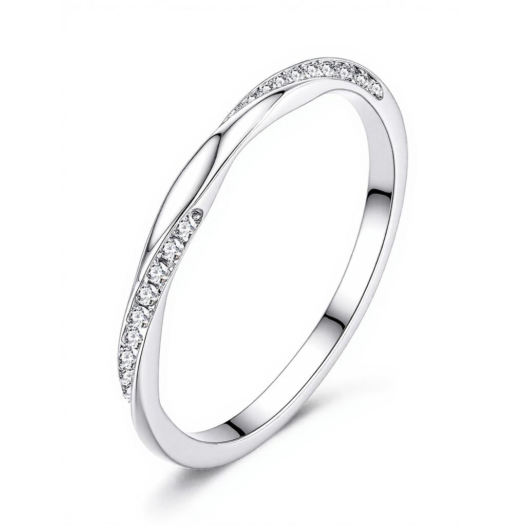 S925 Sterling Silver Korean Minimalist Mobius Zirconia Stackable Infinity Ring