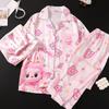 Girls Ice Silk 3-Piece Pajama Set Short Sleeve Sleepwear Kids 8 Years Cartoon Print Lightweight Air-Conditioning Suit