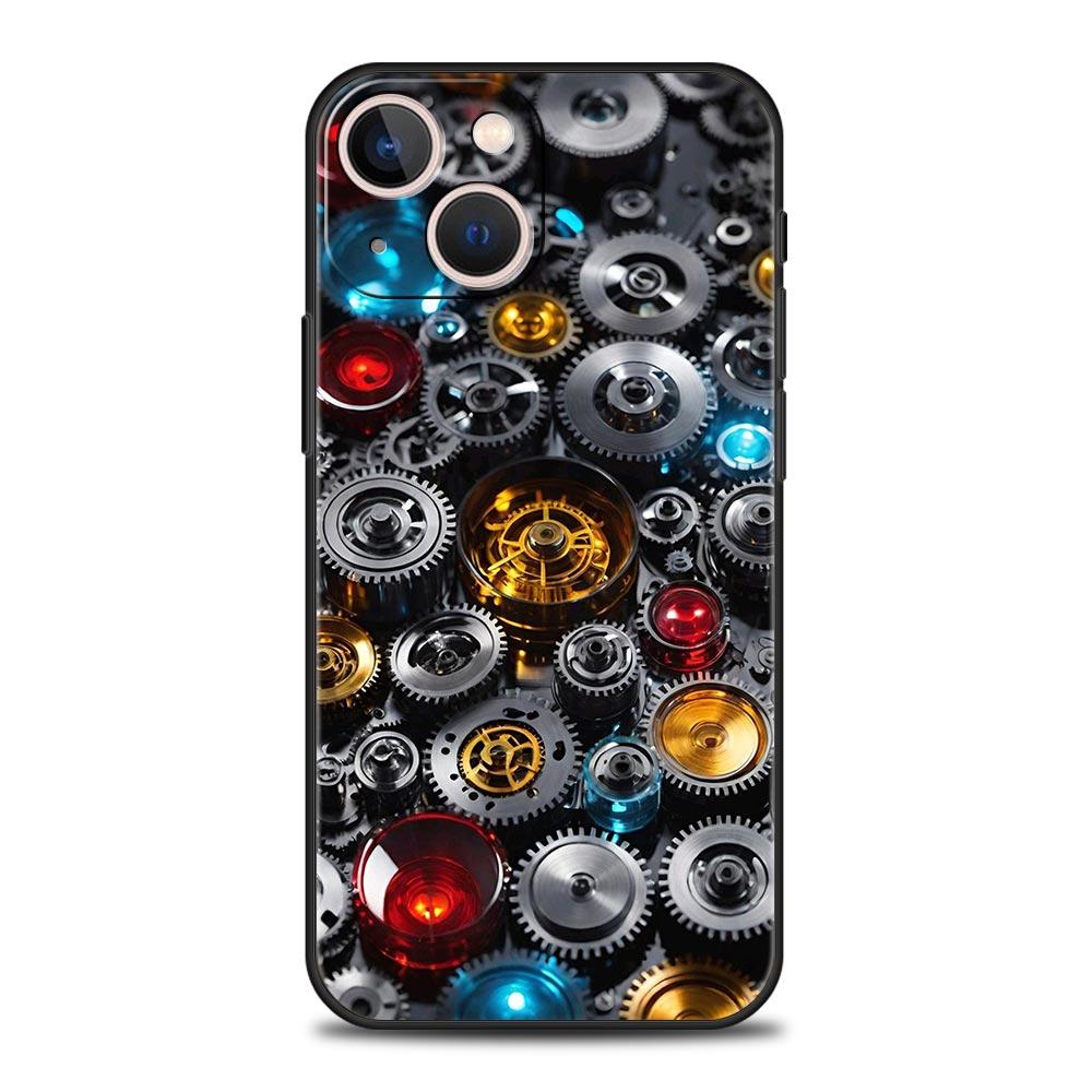 Mechanical Gear Pattern Phone Case Cover for iPhone 17 16 15 14 13 12 11 Pro Max 17 Air Plus Shockproof Soft TPU Shell Funda Bag
