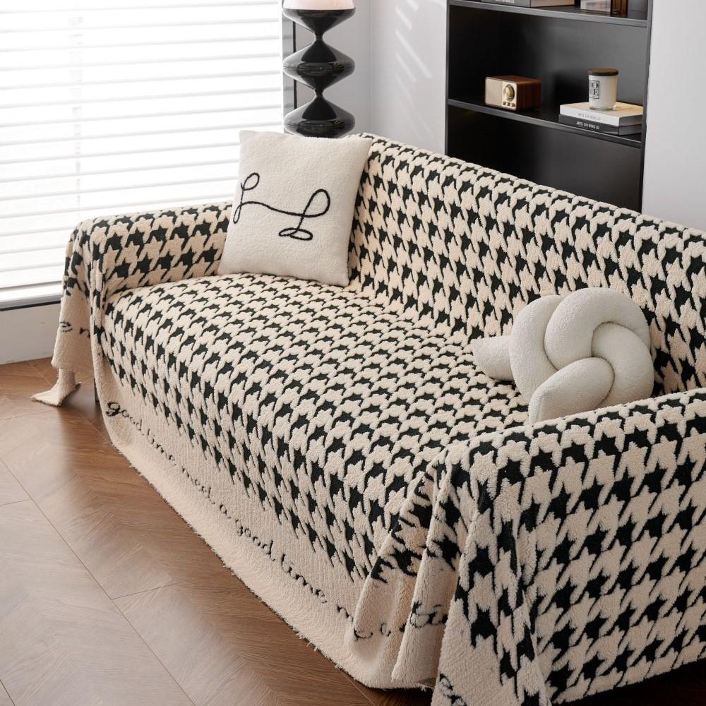 Houndstooth Sofa Cover Towel Vintage Cloth Sofa  Spring Four Seasons Sofa Cushion Woolen Full Cover Towel Blanket Sofa Mat