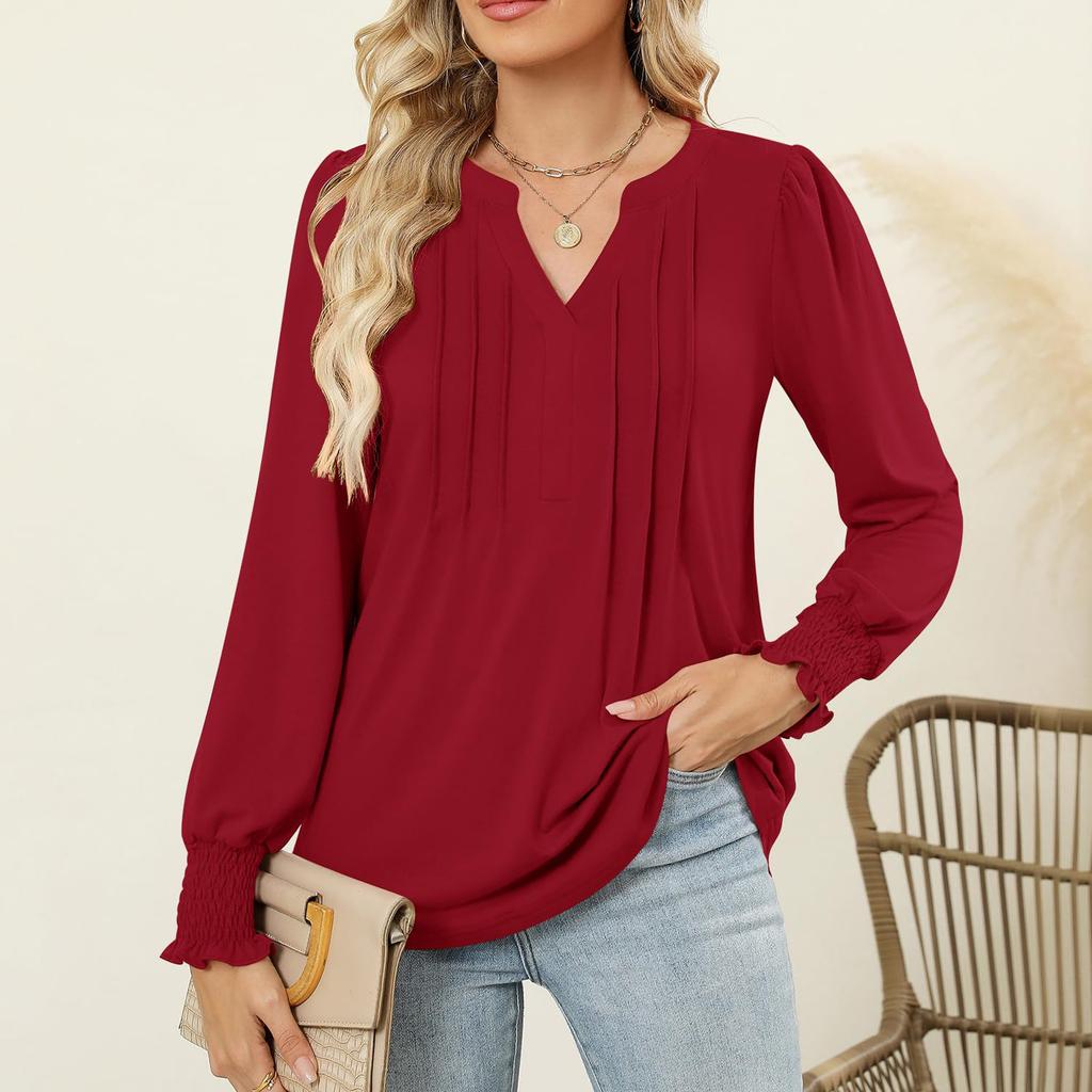 Women's Blouse Long Sleeve Tops Elegant Tops V Neck Casual Blouse Shirt Fall Tunic