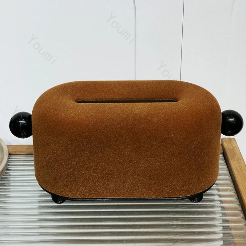 Retro Olive Green Tissue Box Holder Creative Desktop Decor Velvet Napkin Storage Box Living Room Decoration Tissue Boxes
