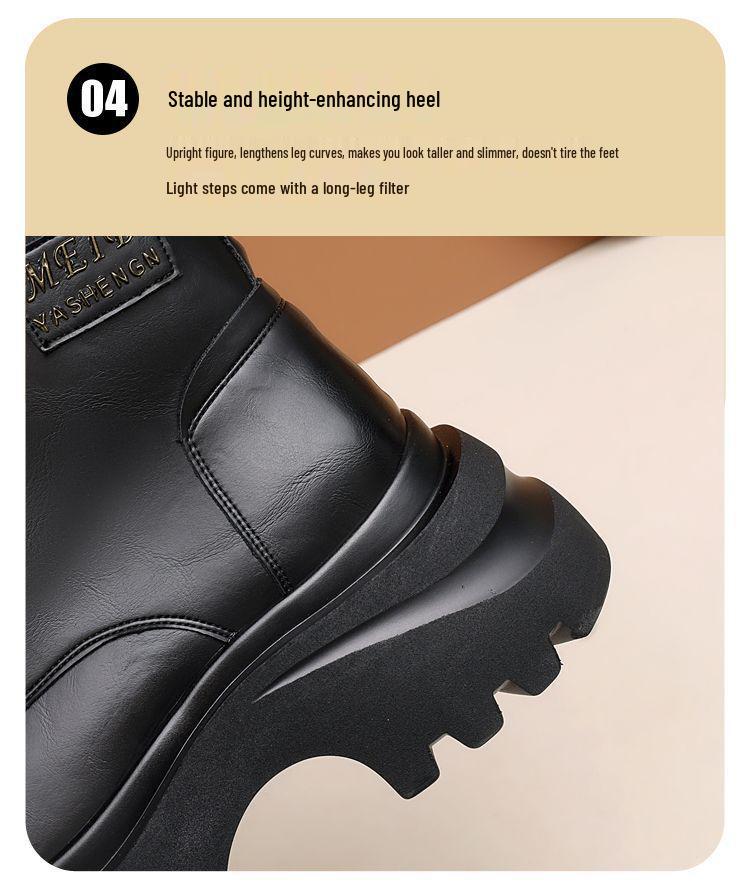 Britische Stil Damen Schwarz Martin Stiefel - Herbst/Winter 2025, Mit Dickem Absatz, Höhensteigernd, Samtgefüttert.