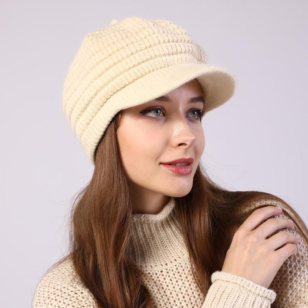Women's Plush Knitting Soft Rabbit Wool Baseball Hat Beret Warm Cap