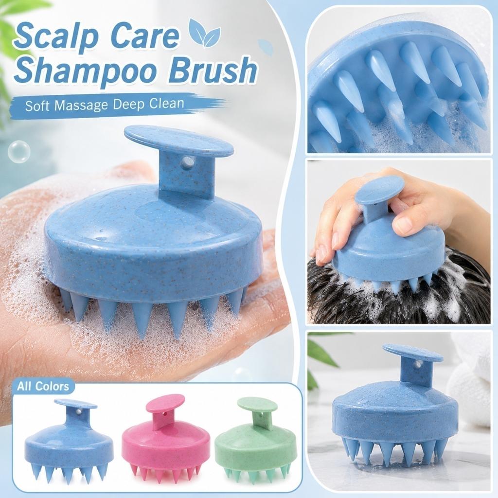 Silicone Scalp Massage Shampoo Brush with Biodegradable Wheat Straw Handle for Deep Hair Cleaning and Scalp Stimulation Suitable for Wet and Dry Hair