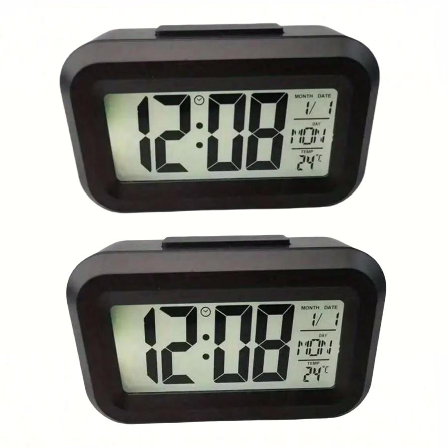 Smart Digital Alarm Clock Black White LCD Display with Temperature Calendar Timer Led Light for Bedroom Office (Without Battery)