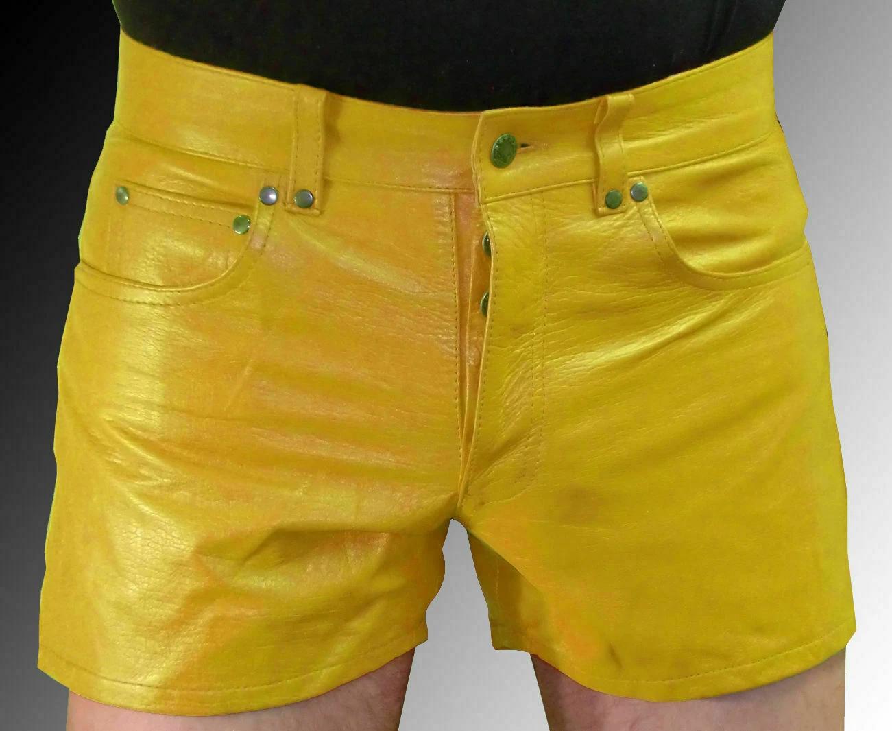 

Карманные Желтые Мужские Короткие Спортивные Шорты из Мягкой Натуральной Овечьей Кожи 42 ( 4XL- Large ) жёлтый