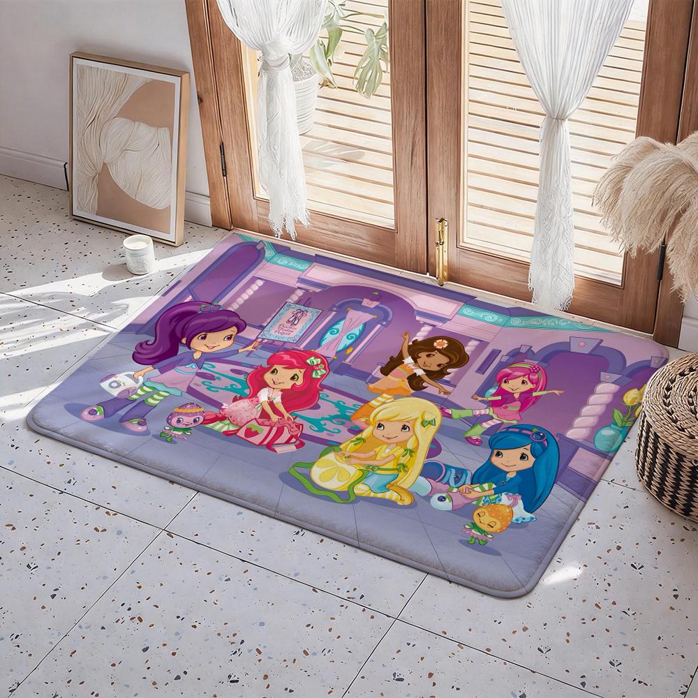Cartoon S Strawberry Shortcake Floor Mat Eco  Flannel Doormat Non Slip Odorless Indoor Floor Rug Soft Short Plush Home Mat