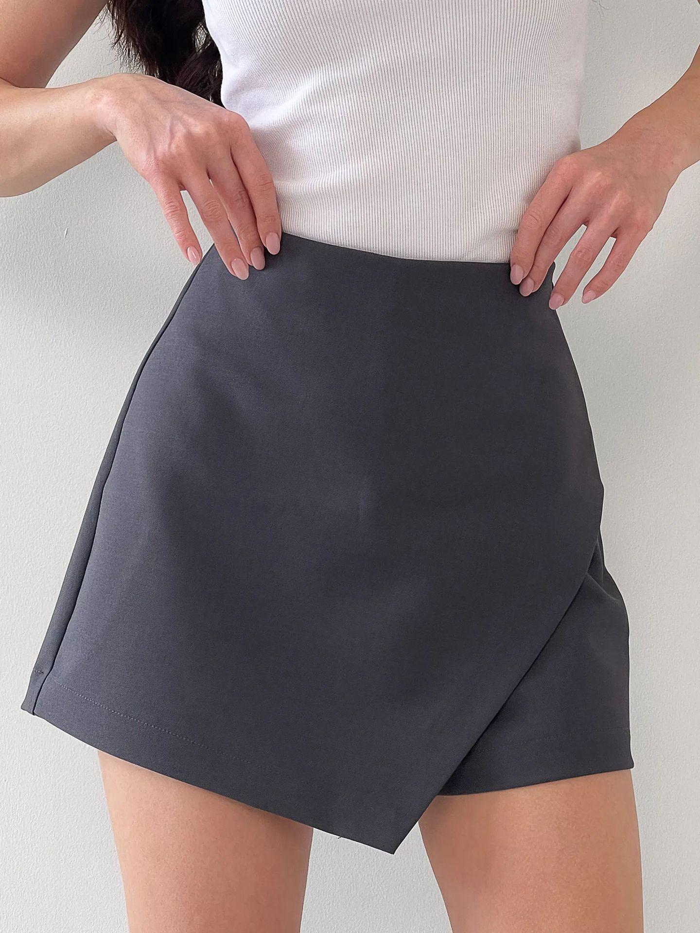 

European Versatile High-Waisted Slimming Skort with Irregular Split Design XXL сірий колір